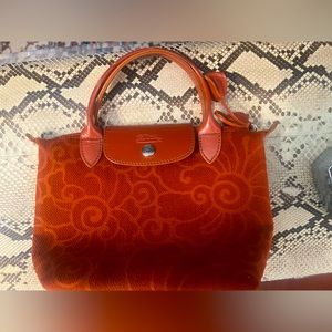 Longchamp Paris Burnt Orange Brocade Modele tote bag
